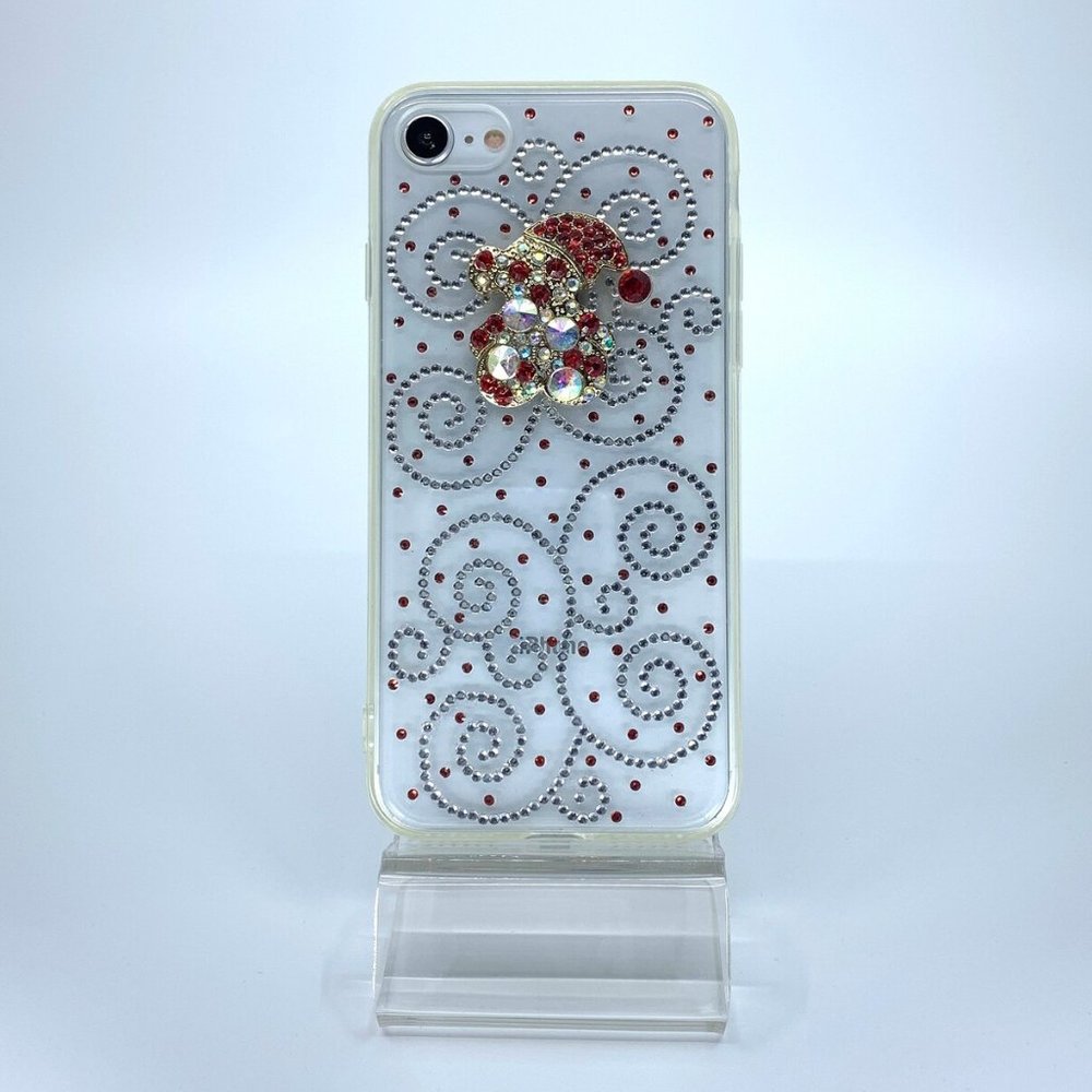iPhone 7 or 8 TPU +PC case. Unique. Handmade. Red, silver rhinestone